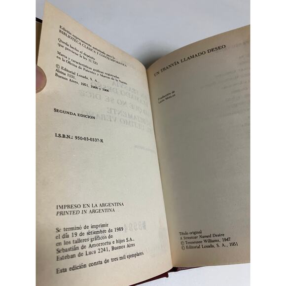 Tennessee Williams Hardcover Spanish Edition Un Tranvía Llamado Deseo Losada - Picture 5 of 6